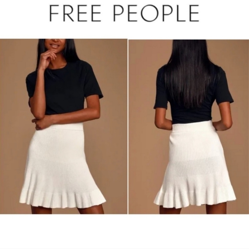NEW Free People Cream Solid Gold Ribbed Knit Skirt